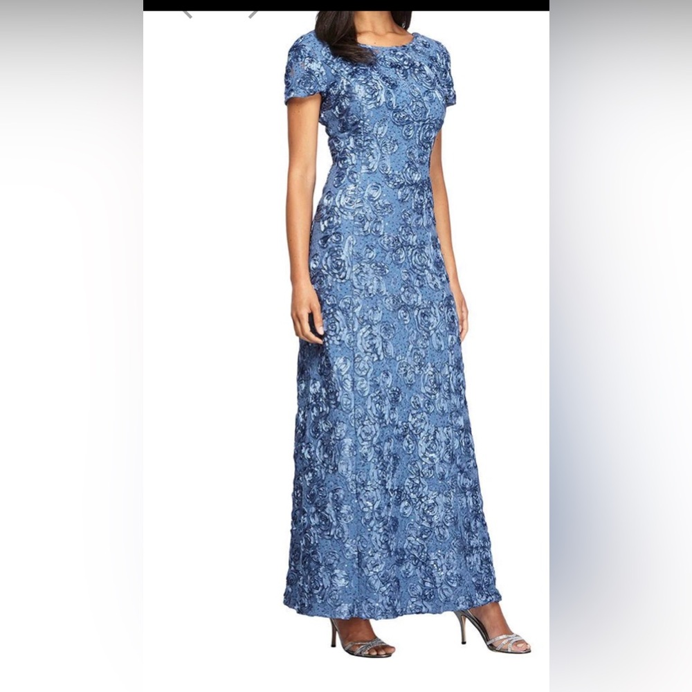Alex Evening Petite Long Rosette A-Line Gown